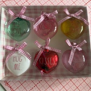 Assorted Pastel & Red Heart Ornament Set - Pink Ribbon Hangers